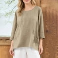 thumbnail image 1 of TaTaai Women’s Round Neck Long Sleeve Cardigan Casual Loose Blouses Solid Color Linen Feel Polyester Tops Summer Spring Daily Tees Gift, 1 of 8