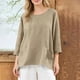 thumbnail image 2 of Blusas de Manga Larga de las Mujeres Verano Cuello Redondo Color Sólido Lino-Estilo Cardigan, Poliéster Suave Casual Abierto Frente Superior, 2 of 8