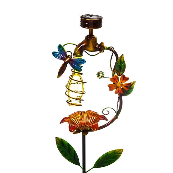 Evergreen Garden 34.5 Inch Solar Garden Faucet Garden Stake, Dragonfly Décor for Homes Gardens and Yards