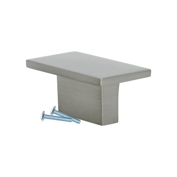 Contemporary Rectangle Brushed Nickel Cabinet Hardware Knob, 5/8" (16mm) Inch Center to Center, Overall Length 1-9/16"