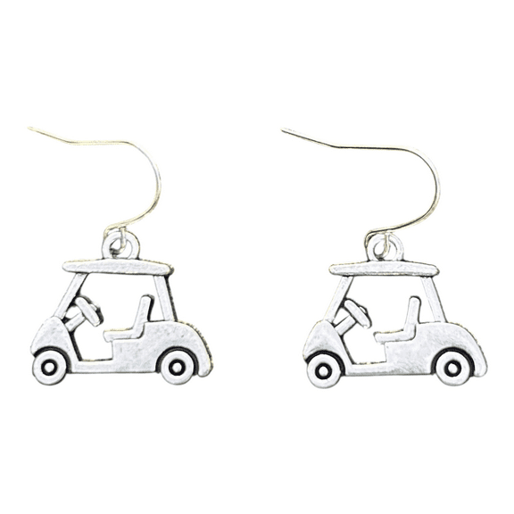 Golf Cart Silver Dangle Earrings - Nickel Free