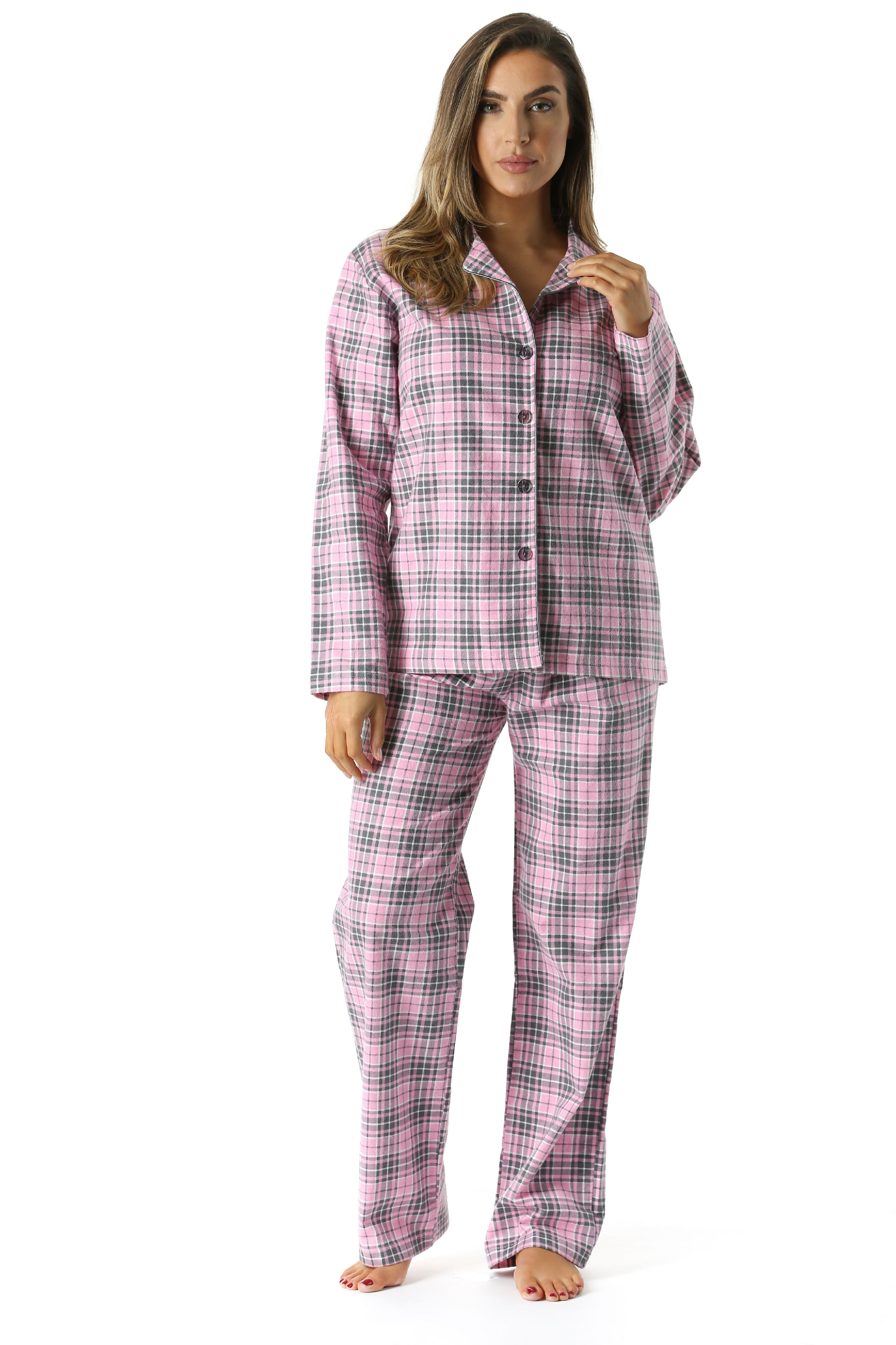 6371-10233-XL #followme Printed Flannel Button Front PJ Pant Set (Pink ...