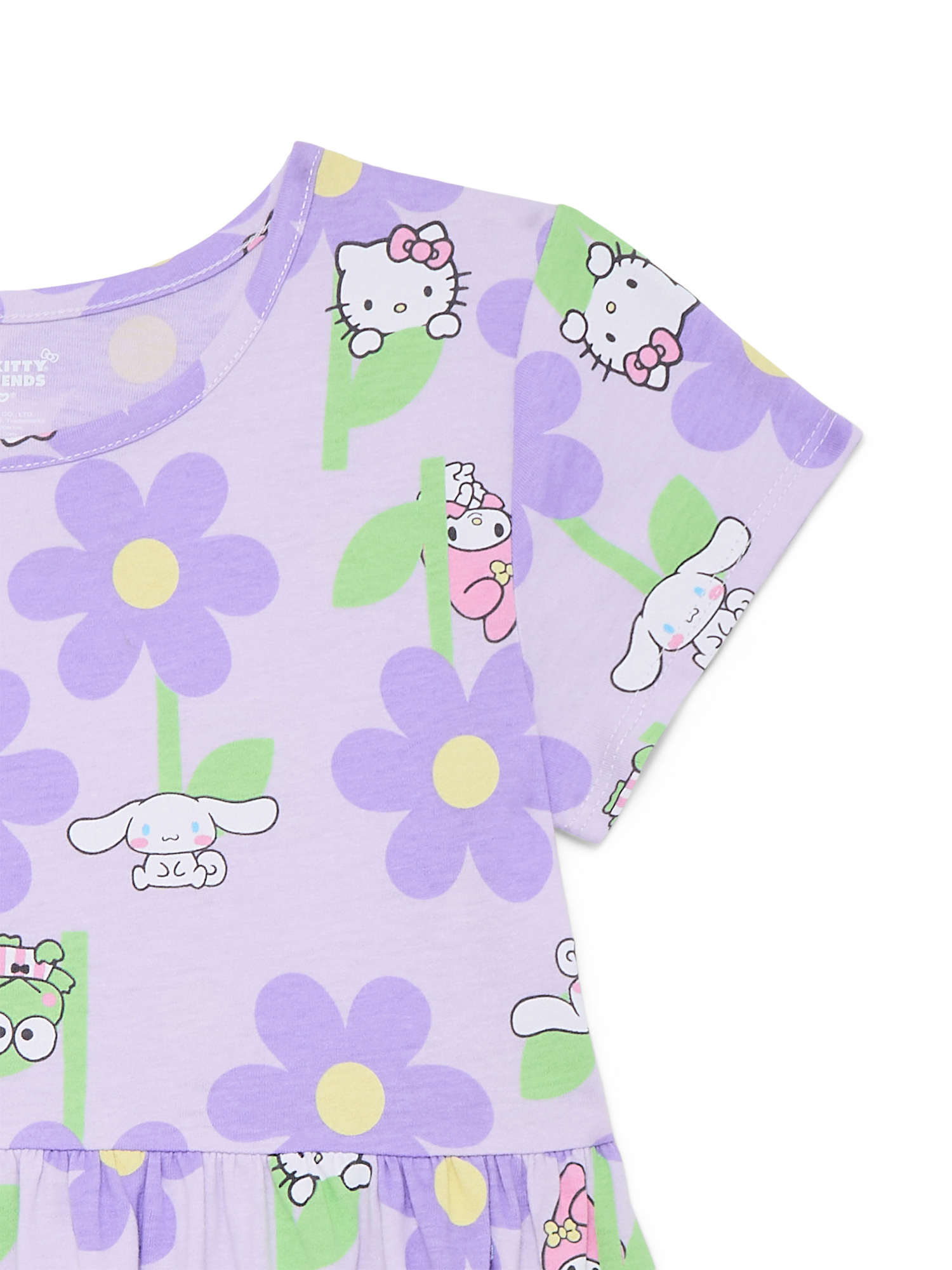 Hello Kitty Girls Allover Print Dress with Short Sleeves, Sizes 4-12