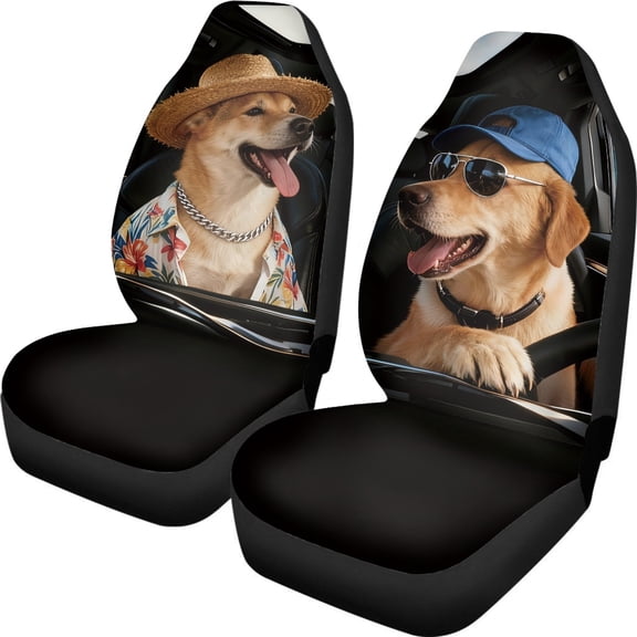 XYZCANDO Fun 2-Piece Front Car Seat Covers featuring Cool Driving Dogs - Breathable Waterproof Protector for All Vehicles