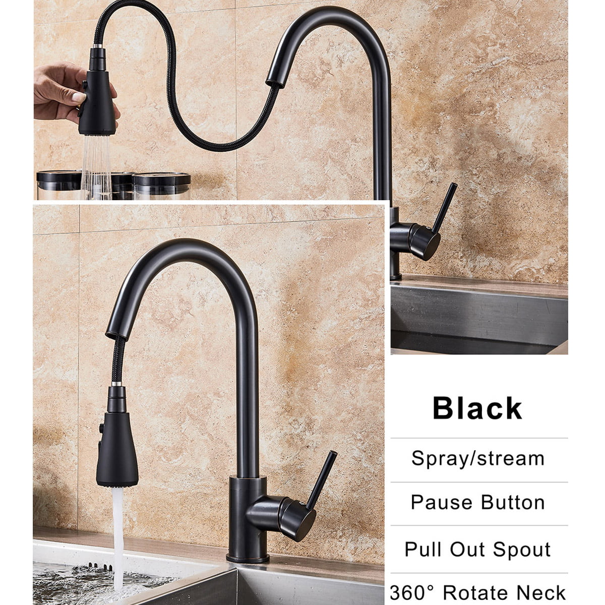 Details about   Brushed Kitchen Sink Faucet Pull Out Sprayer Swivel Spout Mixer Tap with Cover