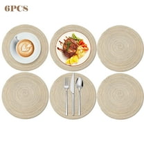 Table Placemats,Round Braided Placemats Set of 6 Non Slip Heat Resistant Cotton Polyester Table Mats Washable Place Mats for Dinner Party Table Decoration (Beige, 11.81 inch)