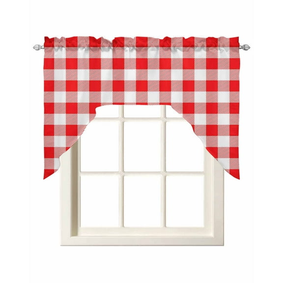 Red White Plaid Kitchen Swag Valances for Windows, Modern Farmhouse Buffalo Check Gingham Swag Valances Curtains for Living Room, Rod Pocket Window Treatments for Bathroom, Bedroom, Cafe, 56"x36"