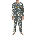 thumbnail image 3 of Naloa Flowers and Bee Men’s Pajamas Set - Long Sleeve Button Down Sleep Shirt and Pajama Bottoms Sleepwear Set-Medium, 3 of 7