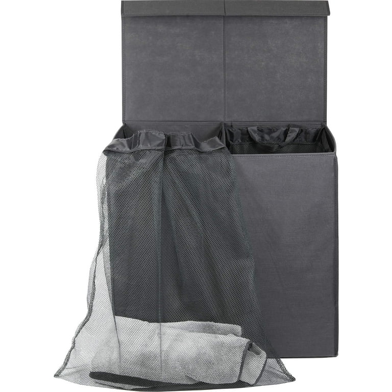 Simple Houseware Double Laundry Hamper with Lid and Removable Laundry Bags Black