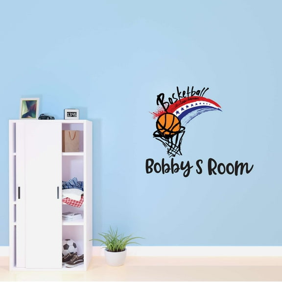 Boys Basketball Cute Sports Wall Decal Decoration Basketball Vinyl Wall Sports Decal for Boys Room Lasts Years and Easily Removable - Size: 20 In(W) x 18 In(H)
