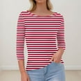 thumbnail image 4 of Mlqidk Tops for Women Trendy Casual 3/4 Length Sleeve Slim Fit Tops Fashion Boat Neck Knit Tshirts Striped Print Ribbed Pullover Outfits Hot Pink S, 4 of 4