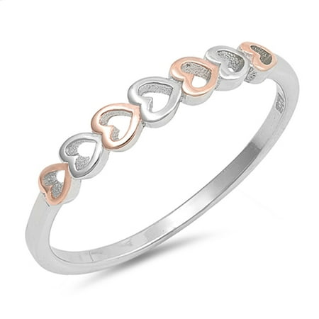 Silver Rose Accessories CHOOSE YOUR COLOR Rose Gold-Tone Heart Promise Ring New 925 Sterling Silver Cutout Band (Rose Gold-Tone/Ring Size 5) ()