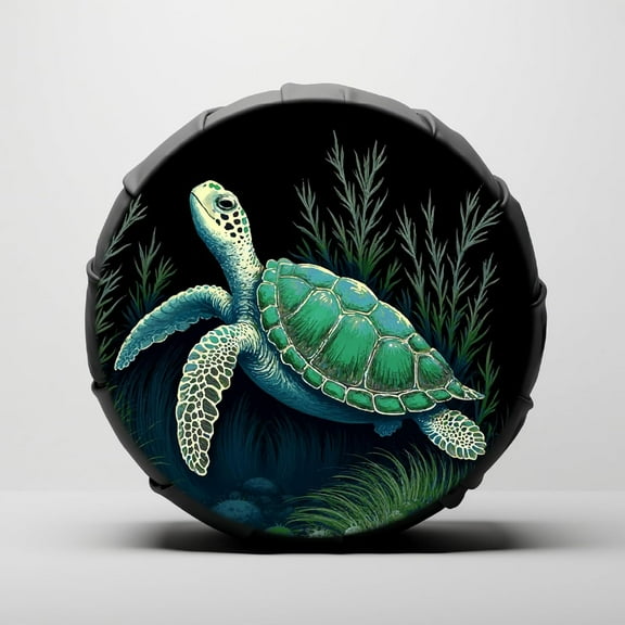 Sea Turtle Tire Cover Ocean Spare Tire Cover Polyester Soft Weatherproof Universal Summer Animal Tyre Protector with Contraction Strap for Car Trailer RV SUV Truck Camper Travel 29.5 Inch 1pc