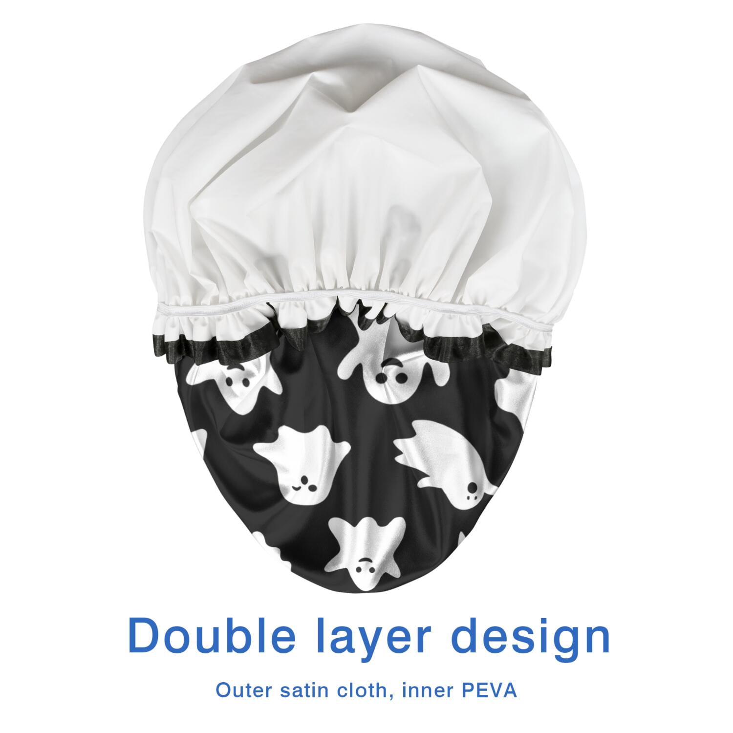 Shower Caps,Black Halloween Ghosts Waterproof Shower Cap for Women 4 Pieces,Double Reusable Hair Cover for Shower PEVA Elastic Stretch Hem