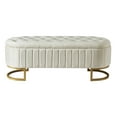 thumbnail image 4 of Velvet Storage Ottoman with Flip Top, Modern Upholstered Storage Bench with Gold Metal Base, Multifunctional Foot Rest Stool for Living Room, Bedroom, Entryway, Beige, 4 of 9