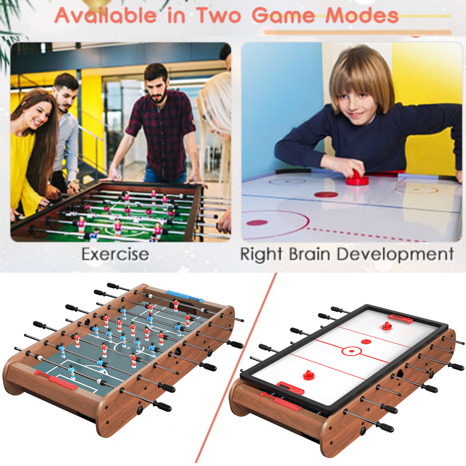 Fiziti 54 Inch Folding Foosball Table,Air Hockey Table for Adults Full Size,2 in 1 Multi Game Soccer Table for Indoor Outdoor, Family, Kids
