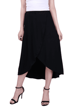 HDE Womens High Low Skirt Wrap Style Midi Maxi Hi Low Open Casual Jersey Skirt (Black, 1X)