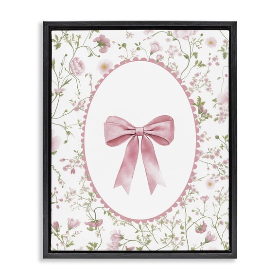 Delicate Florals & Bow Black Framed Floater Canvas Wall Art, design by Christine Simpson Art