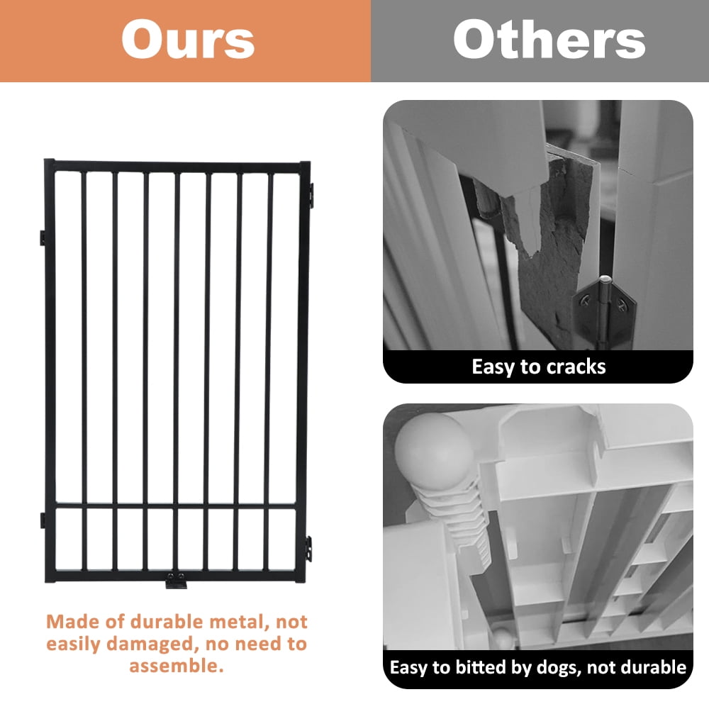 SMONTER Free Standing Dog Gate with Door Walk Through, 120'' Extra Wide Indoor Dog Fence, 31.5'' Height 6 Panels Foldable Metal Pet Puppy Gate for Stairs, Hallways, Doorway