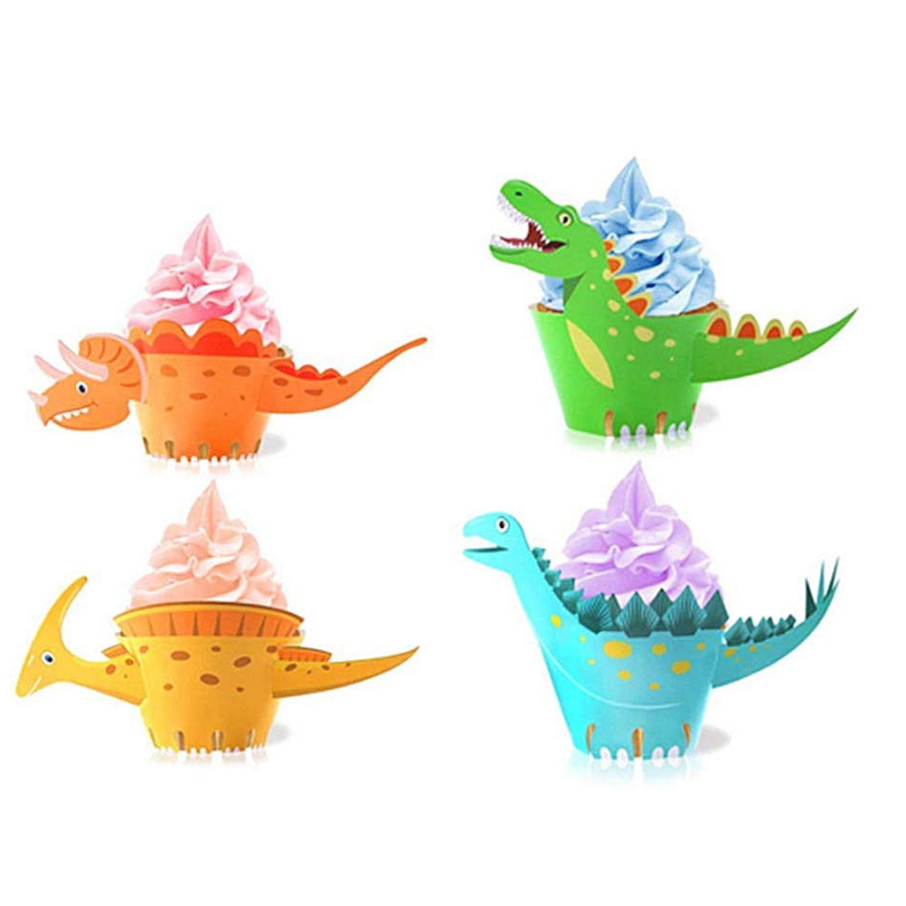Bestope 24Pcs Dinosaur Cupcake Wrappers Dinosaur Cupcake Toppers Cake 