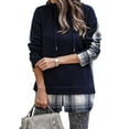 thumbnail image 1 of Sudadera con capucha de retales para mujer, jersey de manga larga de fibra de poliéster con dobladillo abierto, sudaderas con capucha de retales a cuadros para el trabajo diario, 1 of 6