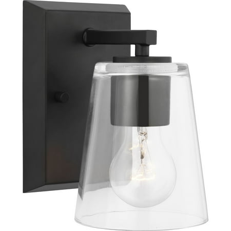 

Vertex Collection One-Light Matte Black Clear Glass Contemporary Bath Light