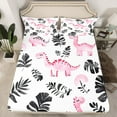 thumbnail image 2 of Cartoon Dinosaur Sheet Set for Teens Adults,Watercolor Palm Leaves Bed Sheets Set Twin Size,Doodle Dinos Sheets,Tropical Leaves Flat Fitted Sheet 2 pcs Deep Pockets, 2 of 6