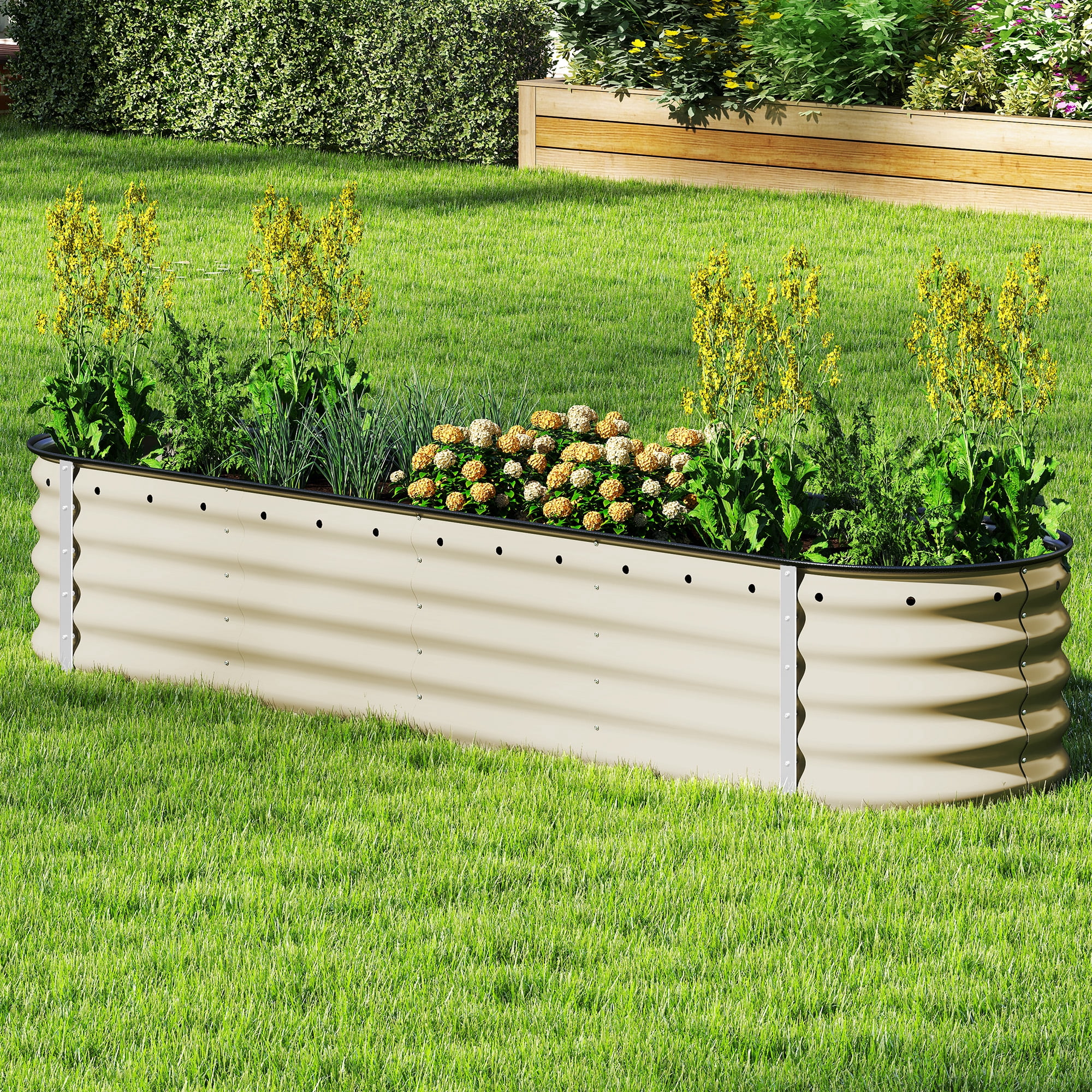 Uforic 17" Tall 9 in 1 Outdoor Raised Garden Bed Kits,8ft x 2ft Large Galvanized Metal Patio Planter Box with Safety Rubber & Gloves, for Vegetables Flowers,White