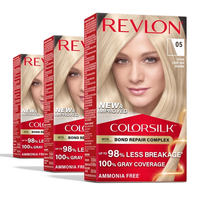 Tinte para el cabello Revlon ColorSilk 05, rubio ceniza ultraligero (paquete de 3)