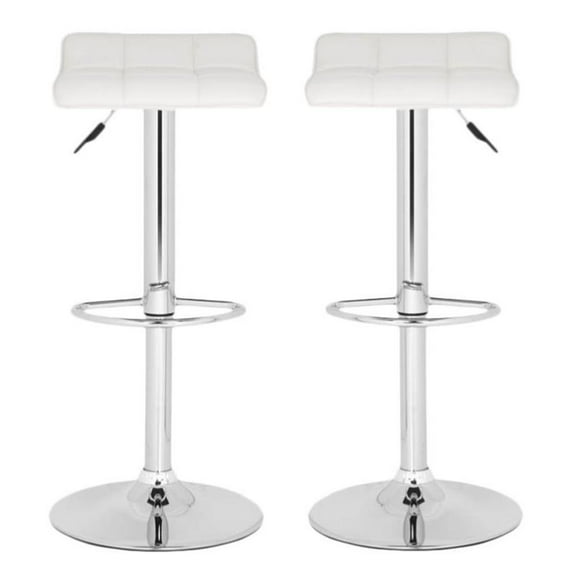 Home Square 22.4"-20.9" Chrome Steel Bar Stool in White - Set of 2