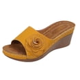 thumbnail image 5 of Rokment Women's Floral Platform Wedge Dress Slip on Sandals Boho Summer 3D Flower Leather Open Toe Comfortable Orthopedic Arch Support High Heels Walking Slides Slippers Yellow Size 7, 5 of 6