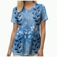 thumbnail image 6 of TOWED22 Scrub Tops Women Short Sleeve Plus Size V-Neck Fun Printed Scrubs Top Medical Nursing Uniforms with Pockets(Blue,M), 6 of 6