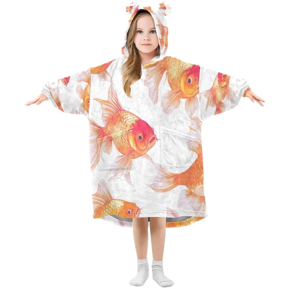 Wearable Blanket with Sleeves and Pocket Oversized Hooded Sweatshirt 3-14 YR Goldfish S