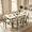 Faux Marble Table+6 Linen-blend chairs, variant on 47.4"-63.2" Extendable Dining Table Set for 4-8 People,7 Piece Large Kitchen Table Set with 6 Chairs for Farmhouse, Dining Room,Living Room