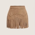 thumbnail image 5 of Huankd Western Cowgirl Fringe Skirt,High Waisted Mini Suede Skirts,Country Concert Rave Festival Booty Tassel Bottoms Camel L, 5 of 5