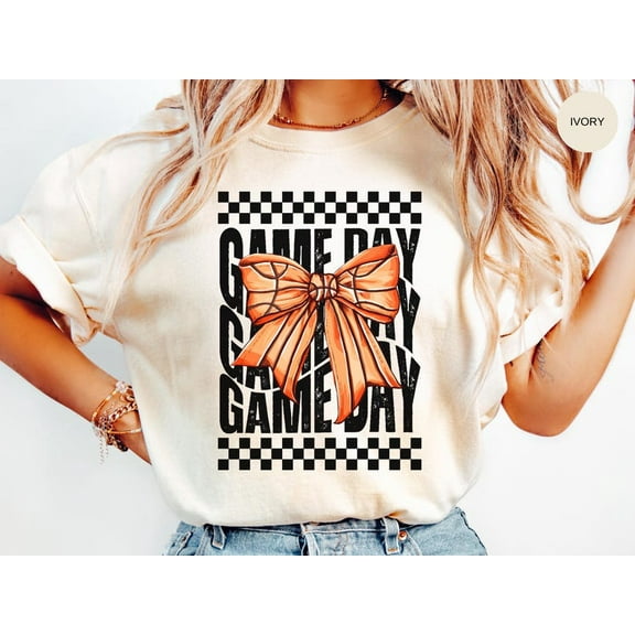 Basketball Fan T-Shirt, Game Day Coquette Bow Tee, Retro Comfort Colors Shirt, Sports Mom Black Letter Tee