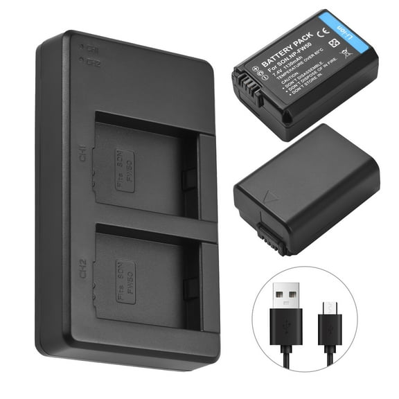 ,A5100/a5000/a7r/a7 Ii Included 2-slot Np-fw50 Battery Kit 2-slot Battery 2pcs Np-fw50 Batteries 7.4v Kit With 2-slot Ii/a7s/ Usb Cable 1130mah Batteries Usb 2-slot Camera Usb