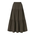 thumbnail image 2 of Liacowi Women's Cotton linen Pleated Big Hem Long Skirts Juniors Solid Color Elastic Waist Maxi Skirt Casual Daily Wear, 2 of 6