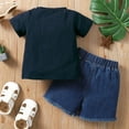 thumbnail image 4 of 12 Months Baby Boys Clothes 18 Months Boys 2PCS Summer Outfit Set Letter Print Infant Boy Short Sleeve Top Denim Shorts Set Black, 4 of 8