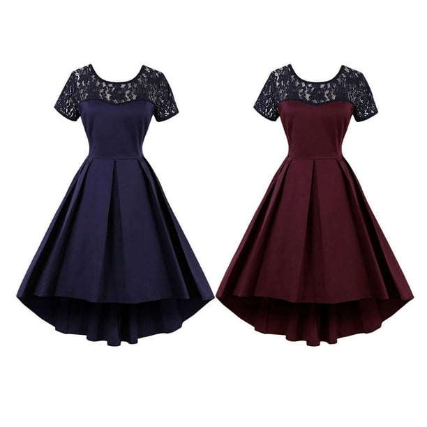 Women Solid A Line Pleated Formal Dress Navy Blue S Walmart