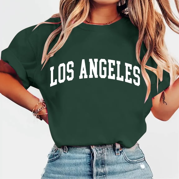 YHAJDS T Shirts for Women Short Sleeve Round Neck Letter Print Casual Pullover Summer