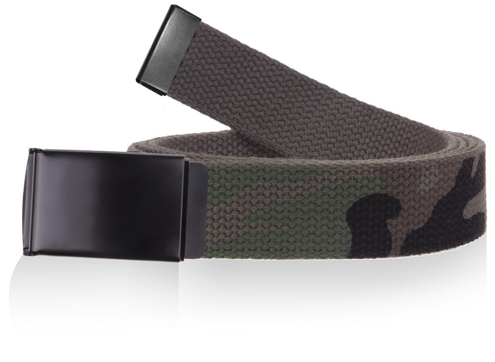Cut To Fit Canvas Web Belt Size Up to 52 with Flip-Top Solid Black Military Buckle 16 Color and Combo Pack Options