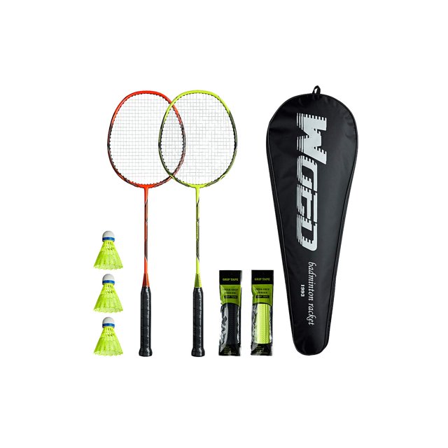 WOED BATENS -Juego de bádminton para 2 jugadores Raquetas de bádminton de fibra de carbono Raqueta de bádminton para patios traseros Gimnasio con 3 volantes 2 cintas de agarre y 1 bolsa de bádminton A