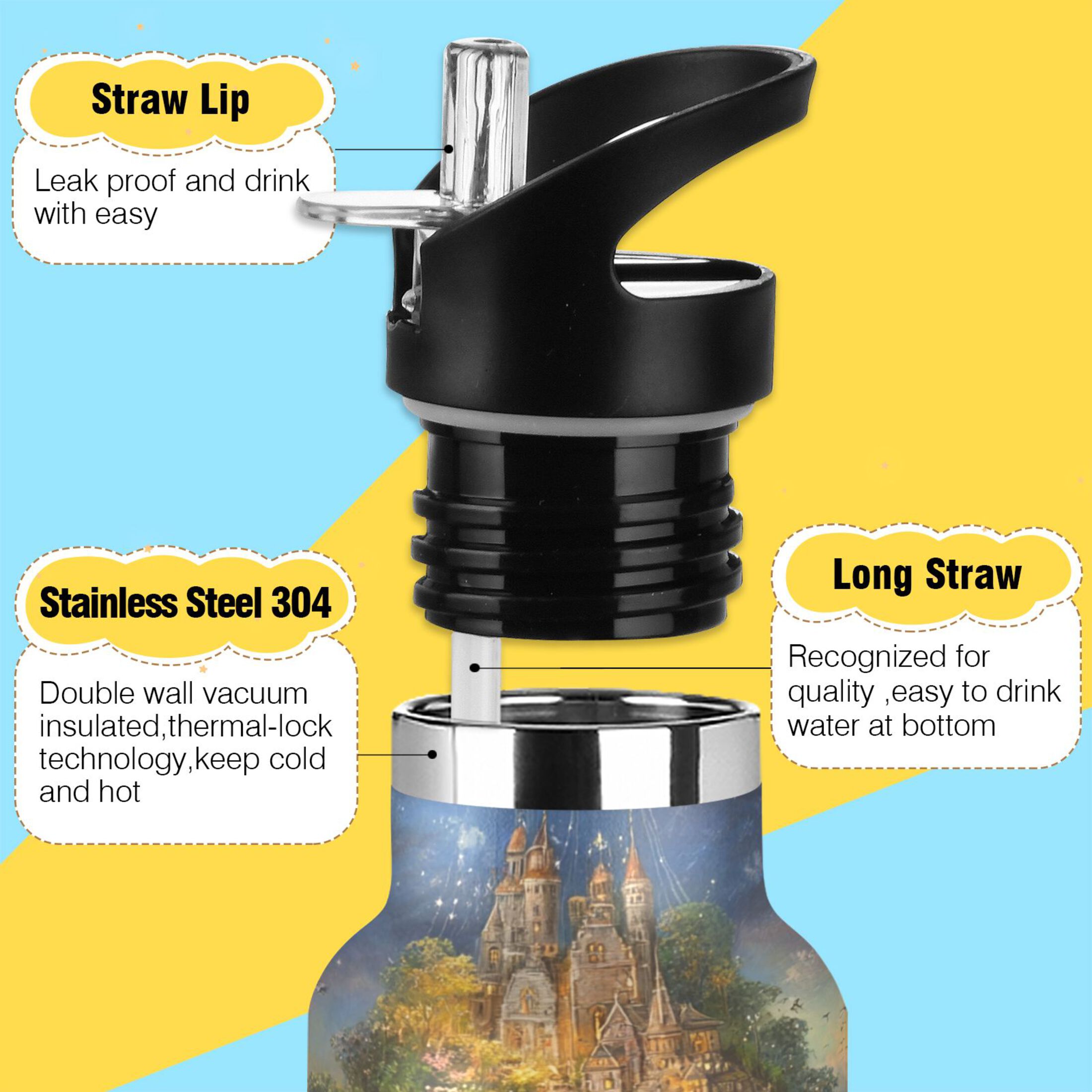 600ML Stainless Steel Insulated Cup Sports Water Bottle Portable Thermos Cup Water Glasses Insulated Tumblers Convenient and Durable Magic Castle