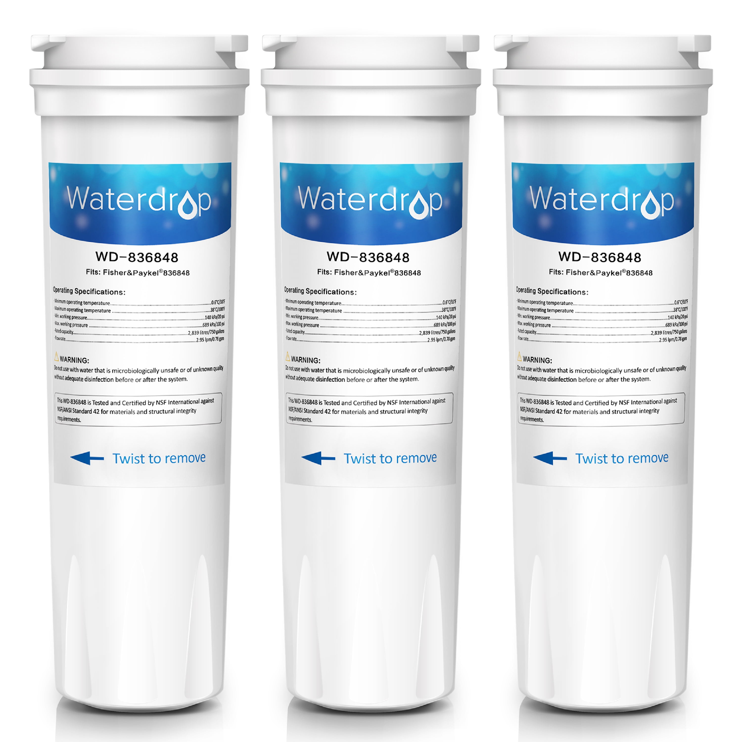 Waterdrop NSF 42 Certified 836848 Refrigerator Water Filter Compatible