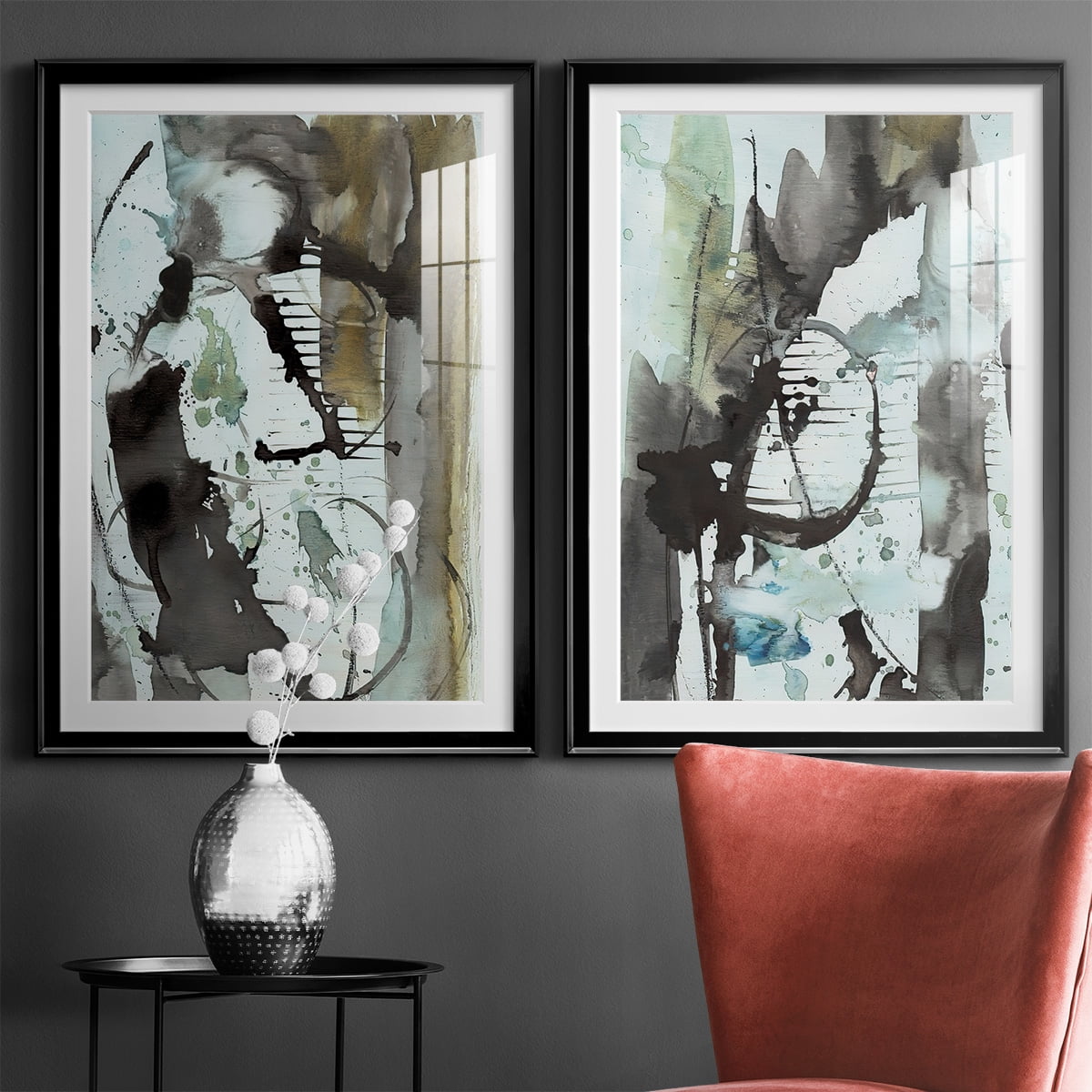 Wexford Home Lyrical Abstract I Premium Framed Print, 30.5" x 42.5" - Ready to Hang, Black (Set of 2)
