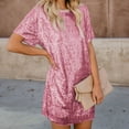 thumbnail image 5 of tasrioml Women's Summer Sequin Midi Dress Casual Crew Neck Short Sleeve T-shirt Dress Sparkly Cocktail Party Dress, 5 of 8