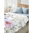 thumbnail image 4 of California King Size Flat Sheet Only, Pink Blue Spring Floral Soft Brushed Microfiber Bed Sheets, Watercolor Elegant Botanical Hotel Quality Breathable Bedding Top Sheet, Easy Care, 108"x98", 4 of 9