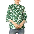 thumbnail image 3 of Allegra K Women's Floral Ruffle Sleeves Pleated Stand Collar Blouse, 3 of 7
