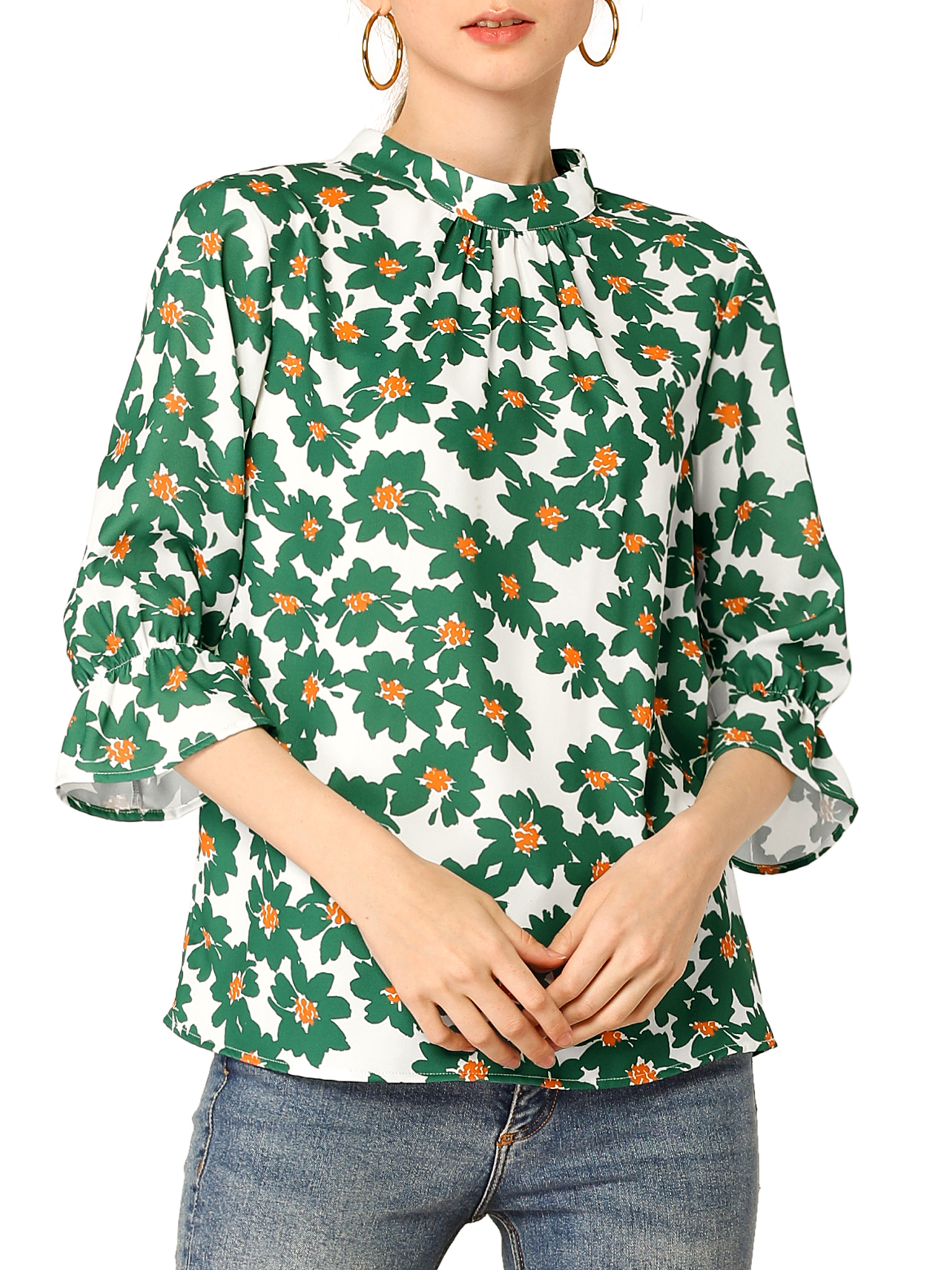 ZXZY Womens Floral Lace Tunic Top 3//4 Sleeve Button Down Peplum Blouses Shirts